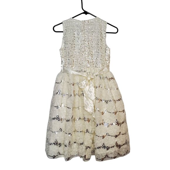 Special Editions Other - Special Editions Ivory Sequin & Lace Girls Dress Size 16 Sleeveless Satin Bow Ac